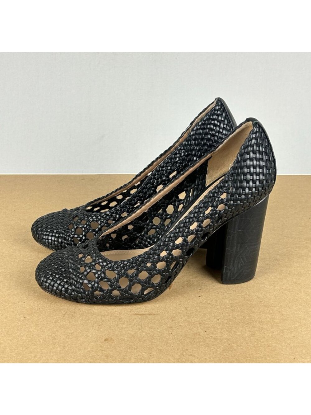 Tory Burch Grove Woven 100mm Pumps Womens 9.5 Black Leather Horseshoe Heel - Picture 10 of 10